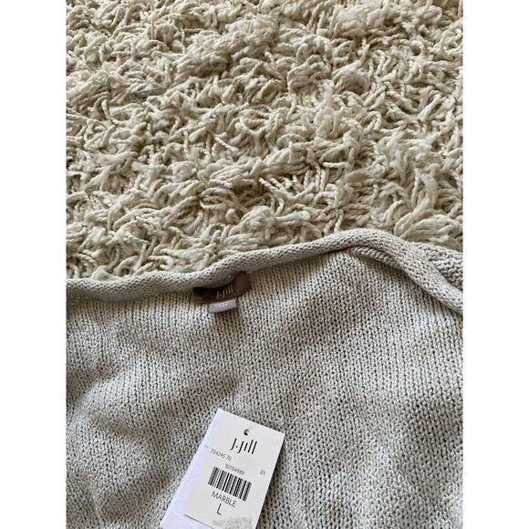 J. Jill Duster Sweater Pocketed Grey Beige Silk Blend J.Jill Large 3/4 Sleeve - Picture 6 of 9